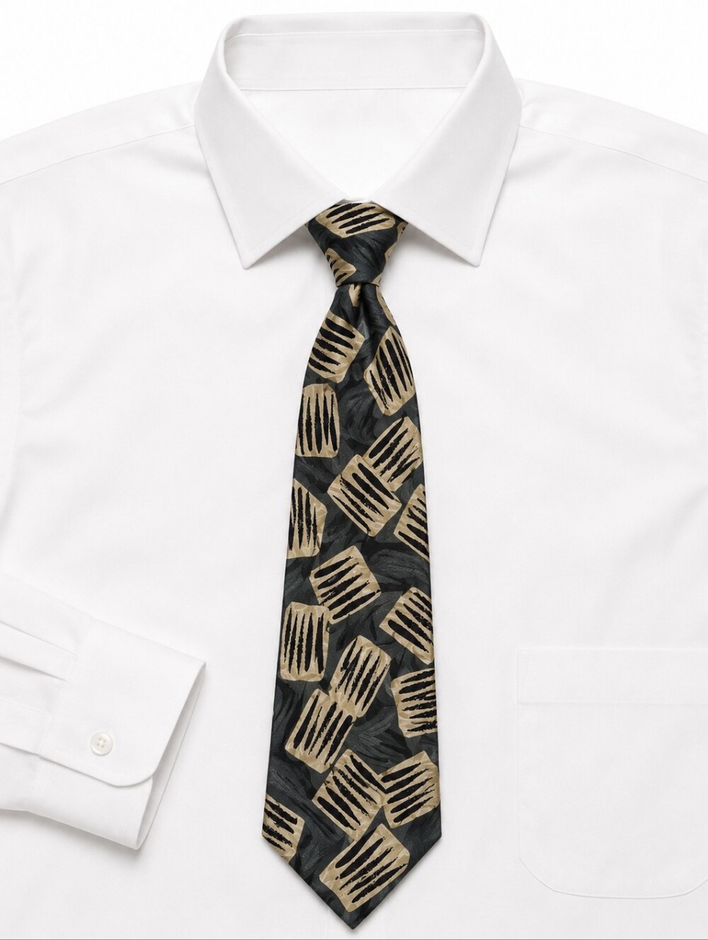 Bally Vintage Silk Tie Abstract Geometric Black Beige Grey Designer